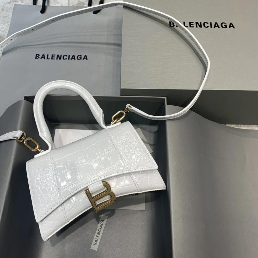 Balenciaga ホワイトクロコダイル柄ゴールドバックルミニ砂時計バッグ