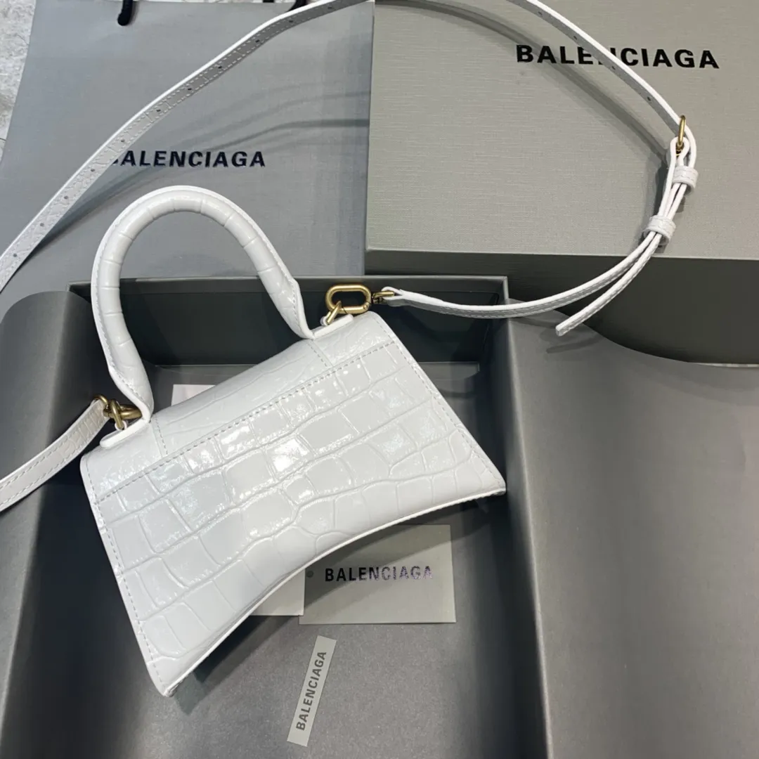 Balenciaga ホワイトクロコダイル柄ゴールドバックルミニ砂時計バッグ - 画像 (3)