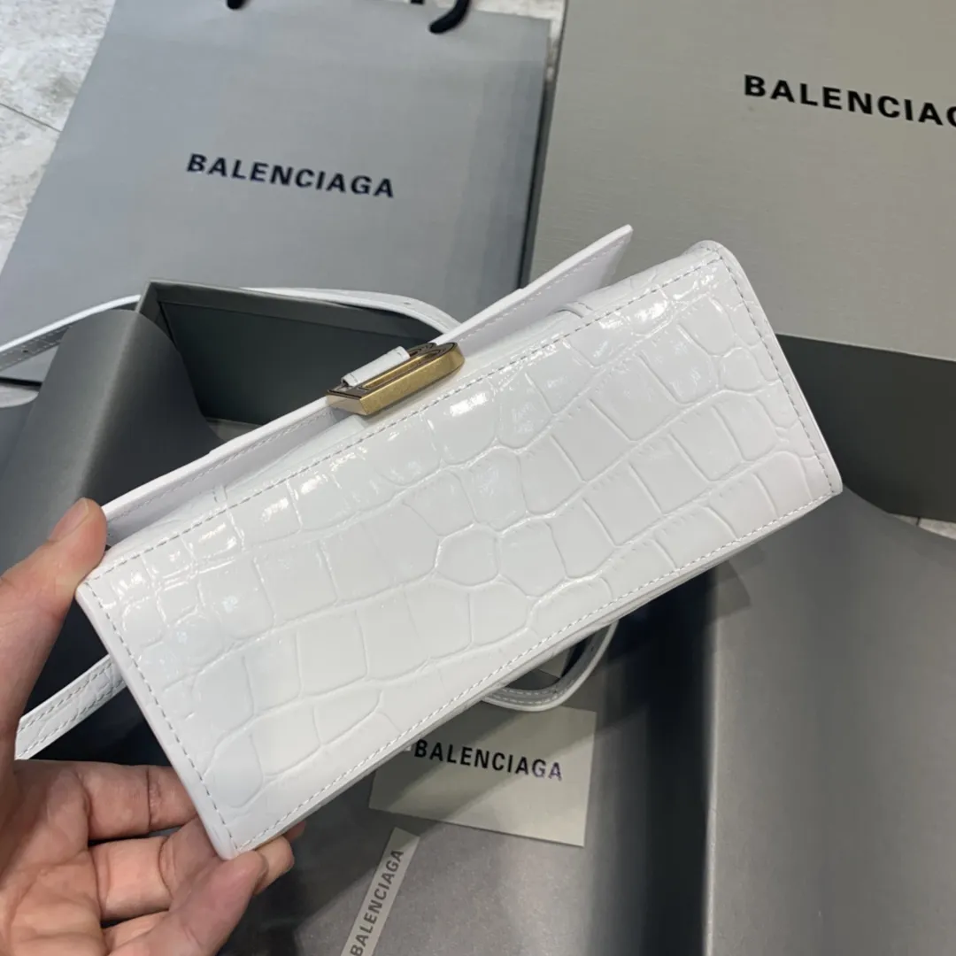 Balenciaga ホワイトクロコダイル柄ゴールドバックルミニ砂時計バッグ - 画像 (5)