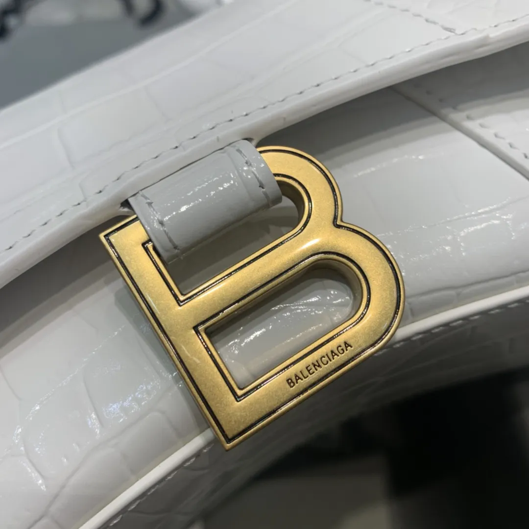 Balenciaga ホワイトクロコダイル柄ゴールドバックルミニ砂時計バッグ - 画像 (6)