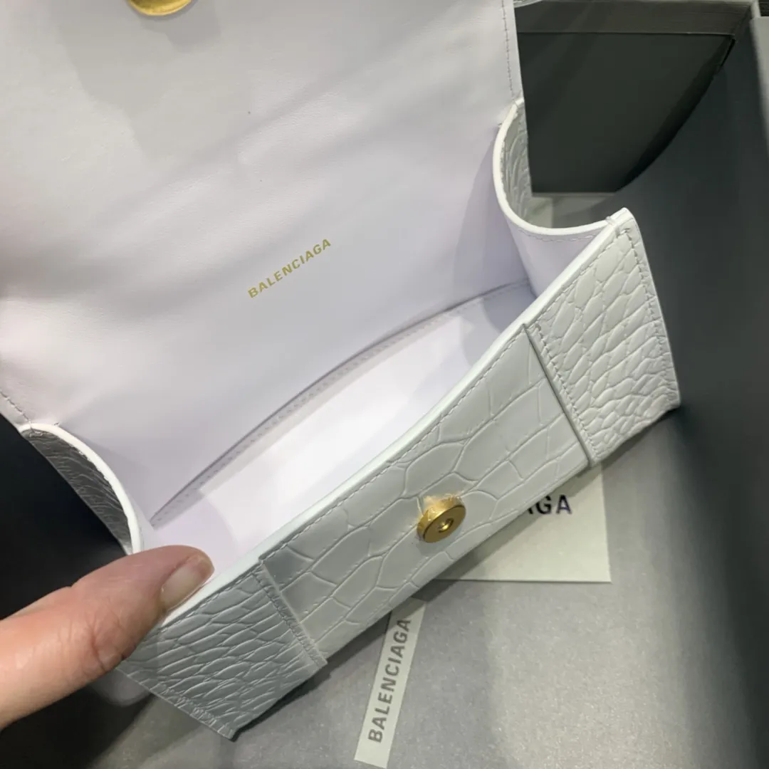 Balenciaga ホワイトクロコダイル柄ゴールドバックルミニ砂時計バッグ - 画像 (7)