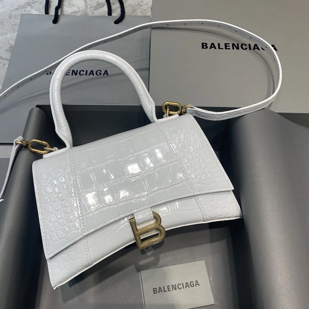 Balenciaga ゴールドバックル付きホワイトクロコダイル柄砂時計型バッグ