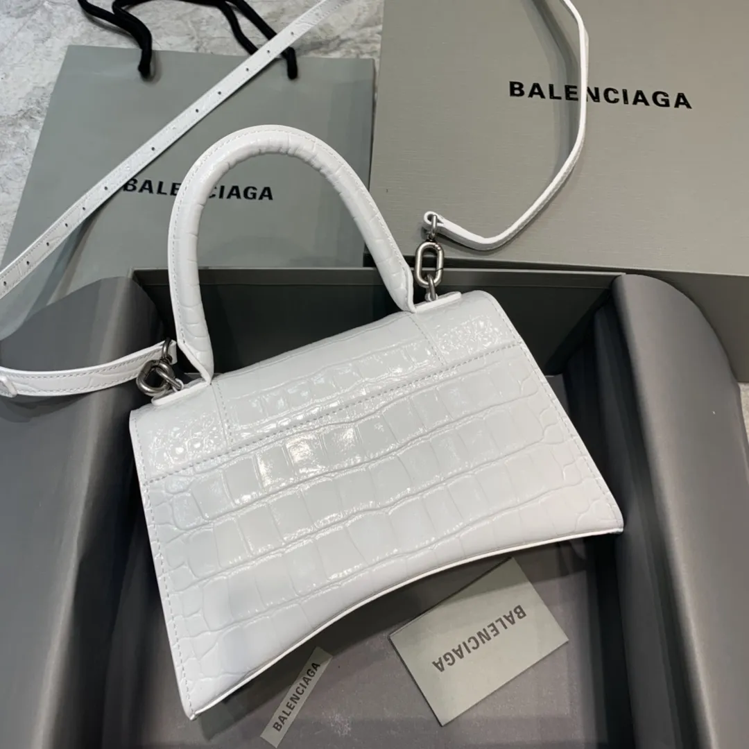Balenciaga ホワイトクロコダイル柄の小さな砂時計型バッグ - 画像 (3)