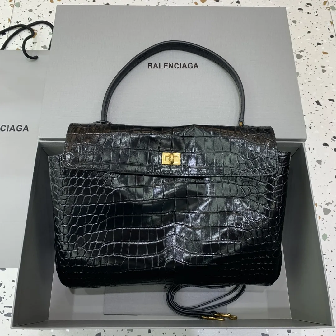 BALENCIAGA ロデオバッグ クロコ型押し ブラック 中サイズ