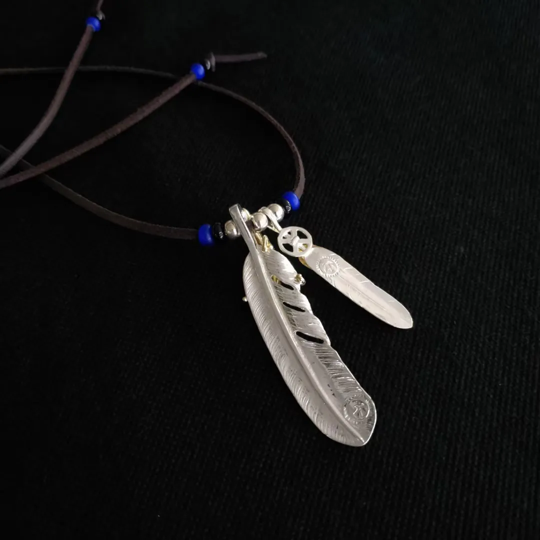 高橋ネックレス シルバー羽根 ブラウンレザー - 画像 (3)