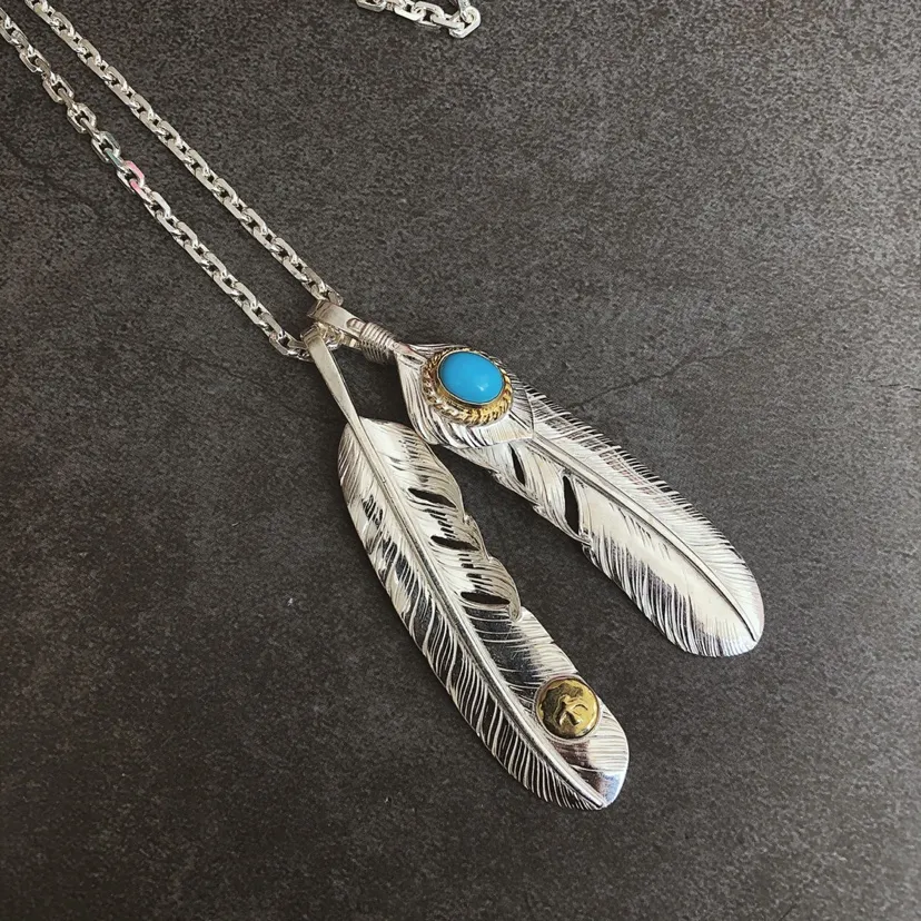 高橋goro’s シルバー羽根ネックレス ブルー - 画像 (3)