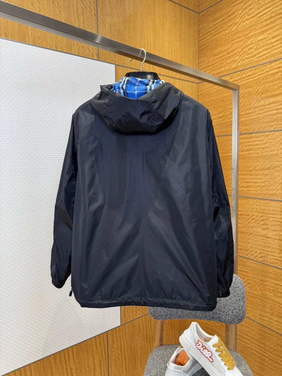 BURBERRYバーバリー青格子柄フード付きコート - 画像 (5)