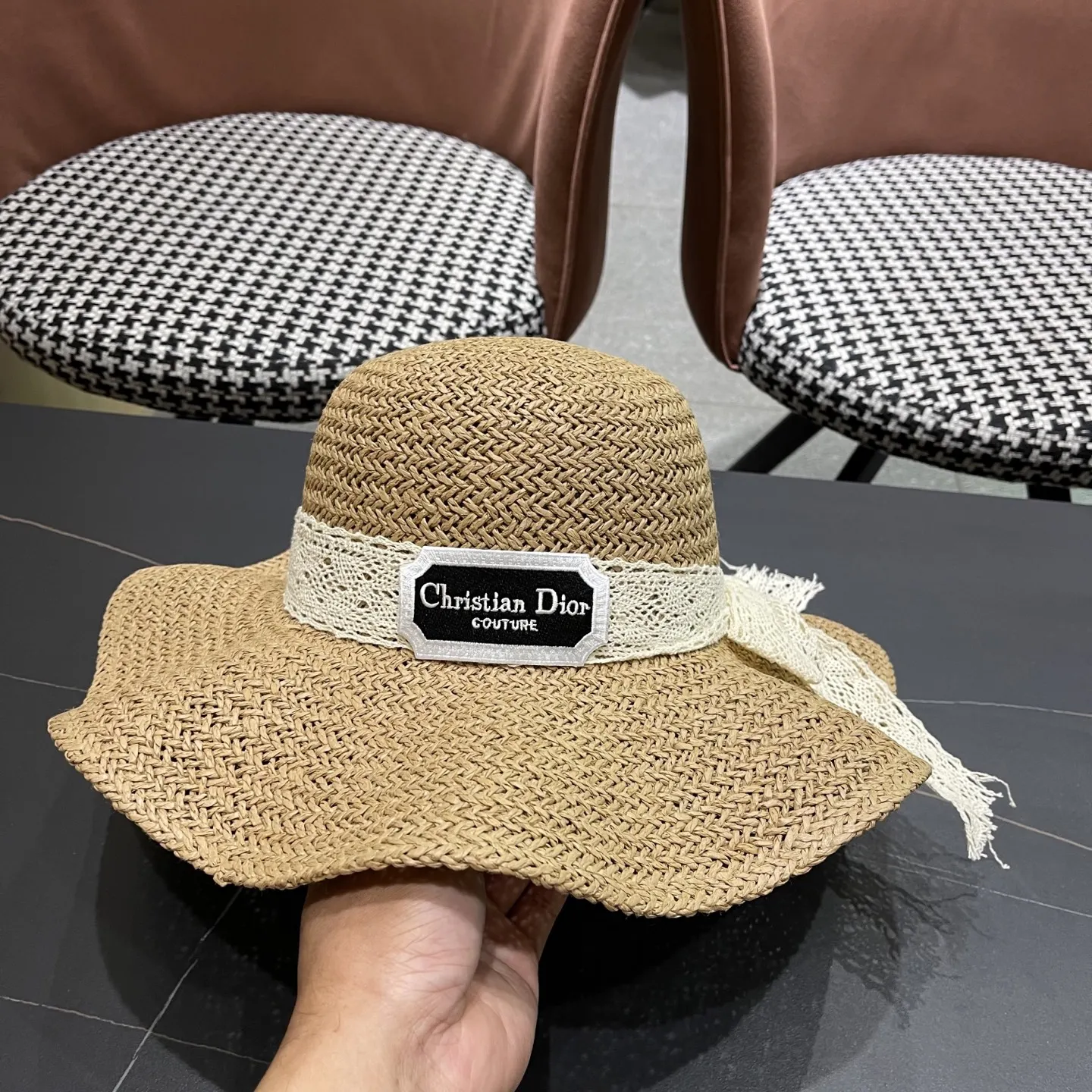 Christian Dior ベージュリボン付き麦わら帽子 - 画像 (7)