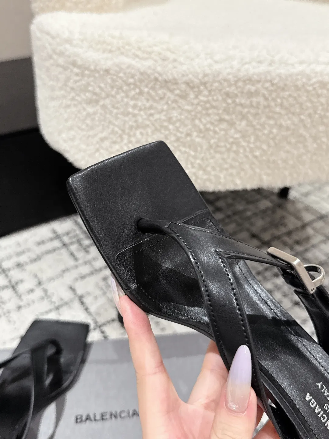 Balenciaga 黒 ハイヒール四角い頭ビーチサンダル - 画像 (7)