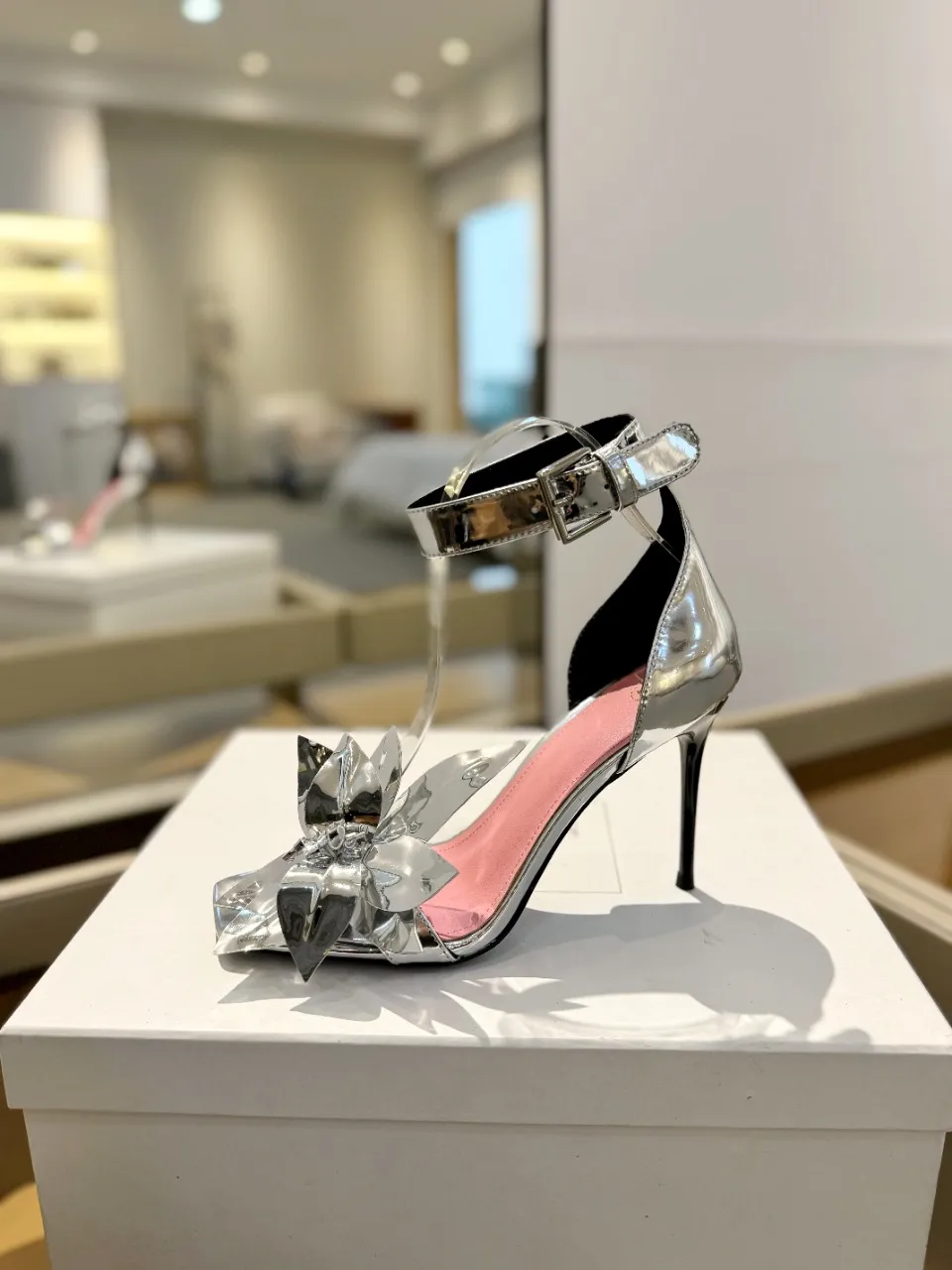 Balmain シルバー クリスタル ハイヒールサンダル