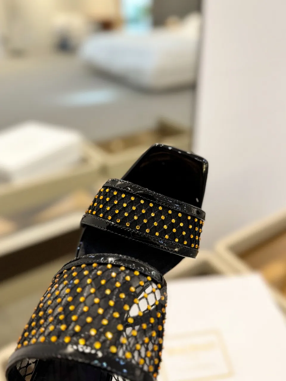 Balmain 2024春夏ブラッククリスタルハイヒールのスリッパ - 画像 (10)