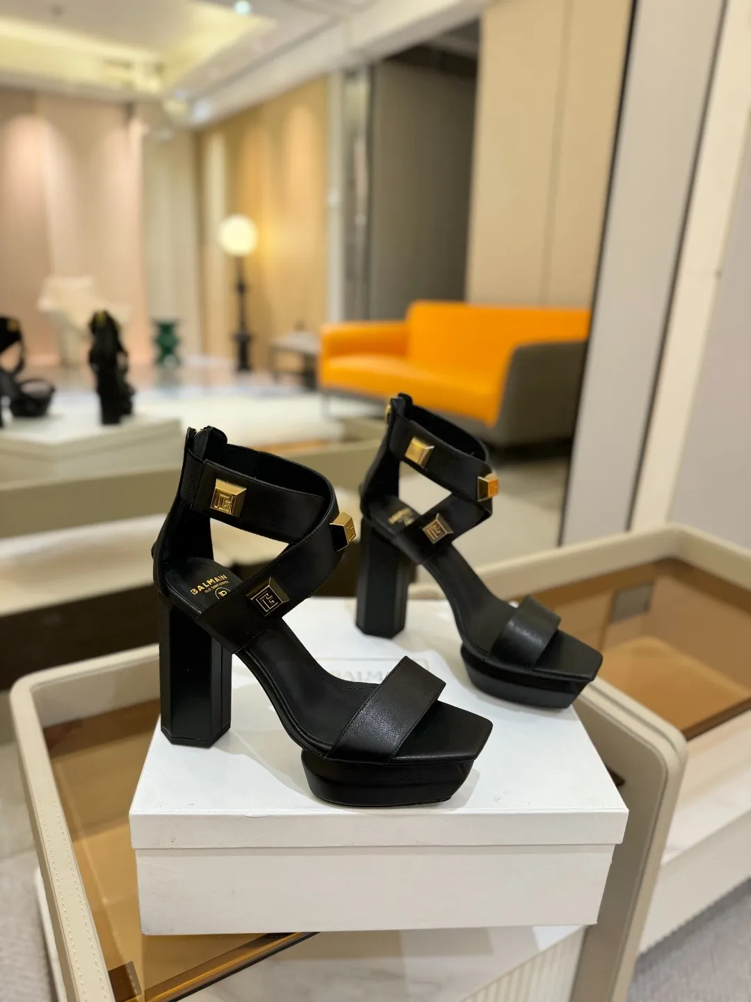 Balmain 2025 防水プラットフォーム黒ハイヒールサンダルファッション - 画像 (3)
