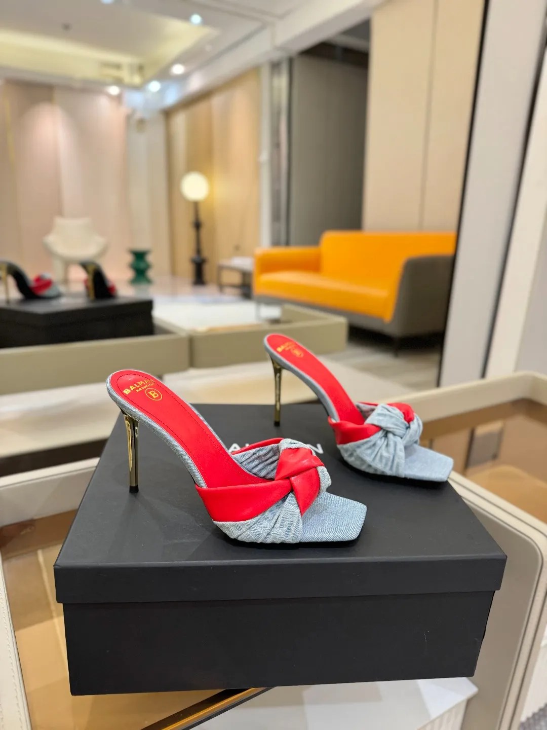 Balmain レッドリボンハイヒールのスリッパ ブルー - 画像 (3)