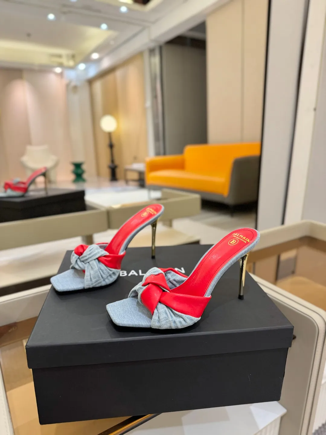 Balmain レッドリボンハイヒールのスリッパ ブルー - 画像 (4)