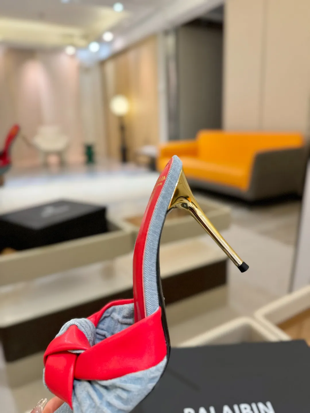 Balmain レッドリボンハイヒールのスリッパ ブルー - 画像 (9)