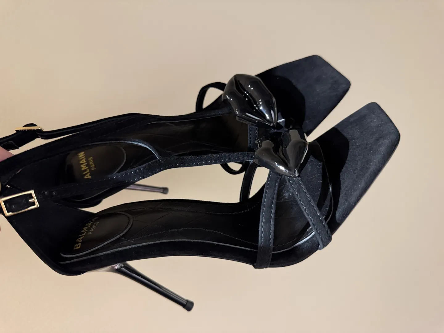 Balmainバレマン黒四角い頭ハイヒールサンダル新作 - 画像 (10)