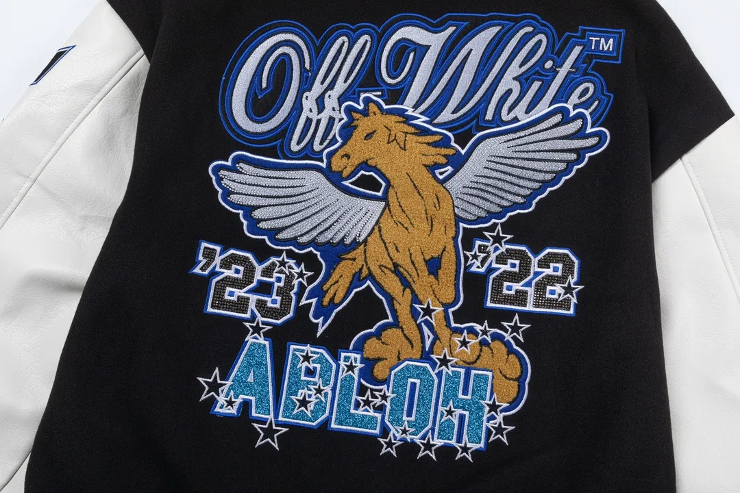 Off White OW ブラック刺繍ロゴバーシティジャケット - 画像 (4)