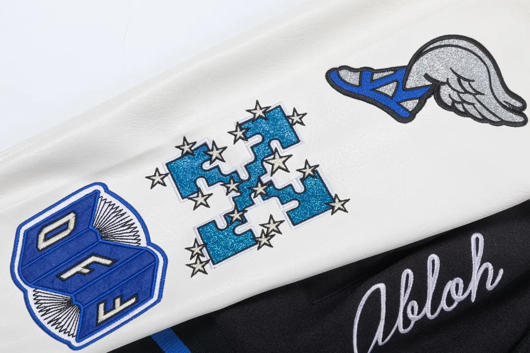 Off White OW ブラック刺繍ロゴバーシティジャケット - 画像 (6)