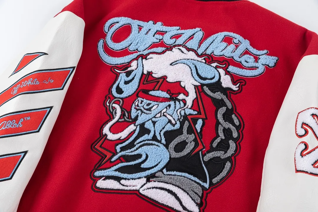 Off White OW レッド刺繍ロゴベースボールジャケット - 画像 (7)