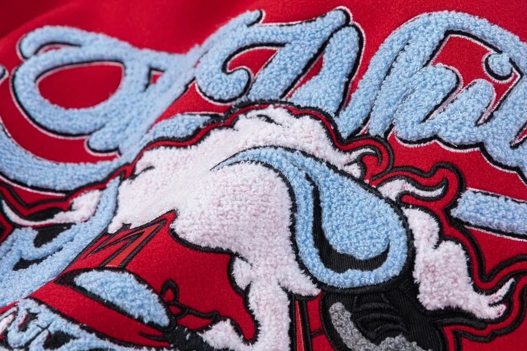 Off White OW レッド刺繍ロゴベースボールジャケット - 画像 (10)