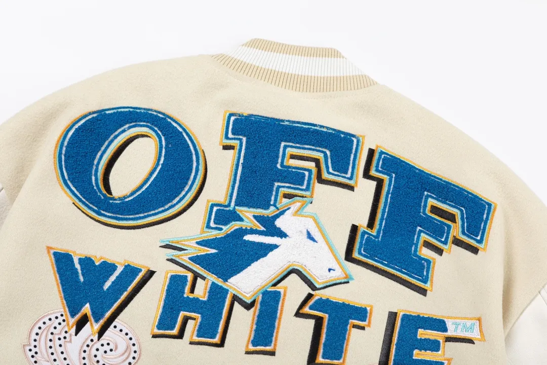 Off White OW アプリコットレザーベースボールジャケット - 画像 (4)