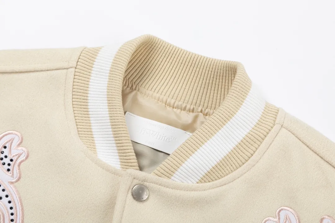 Off White OW アプリコットレザーベースボールジャケット - 画像 (5)