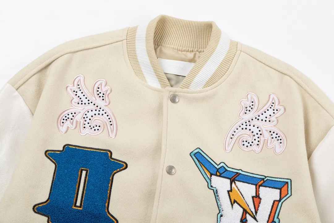 Off White OW アプリコットレザーベースボールジャケット - 画像 (6)