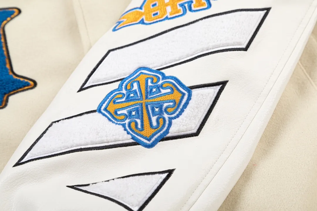 Off White OW アプリコットレザーベースボールジャケット - 画像 (8)