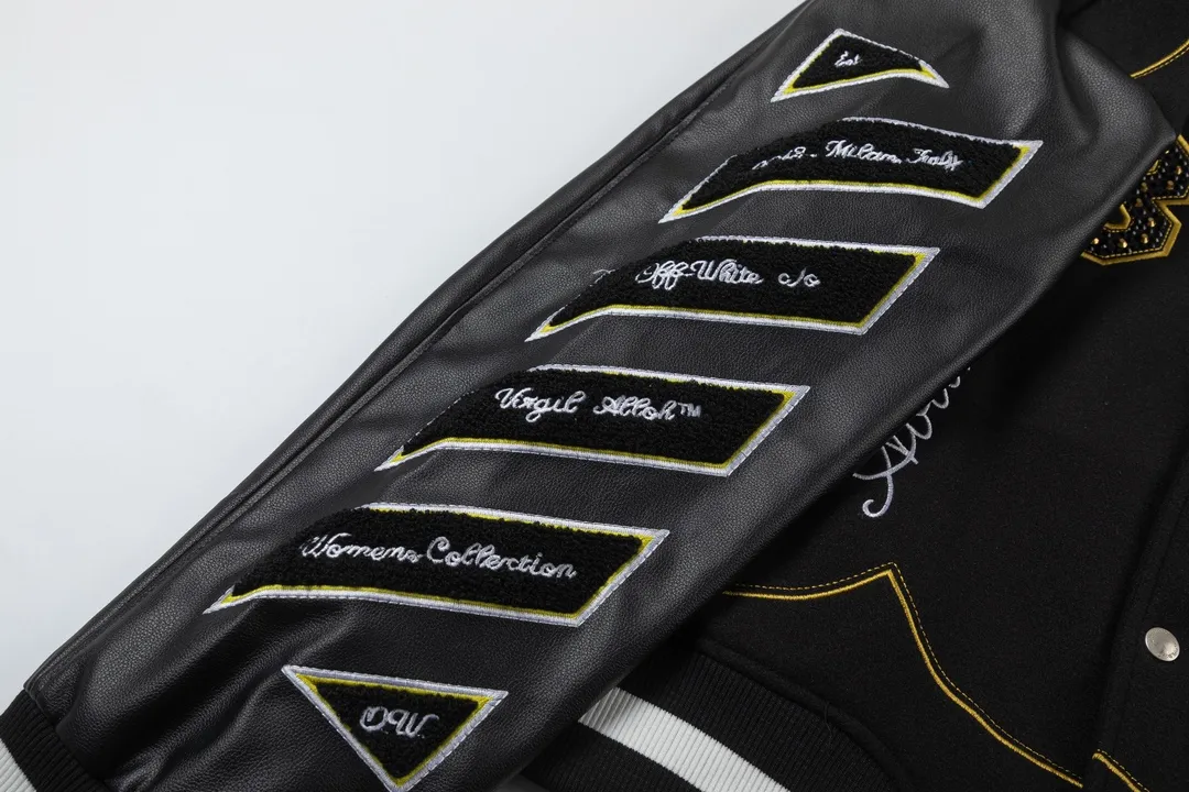 Off White OW ブラック刺繍ロゴベースボールジャケット - 画像 (9)