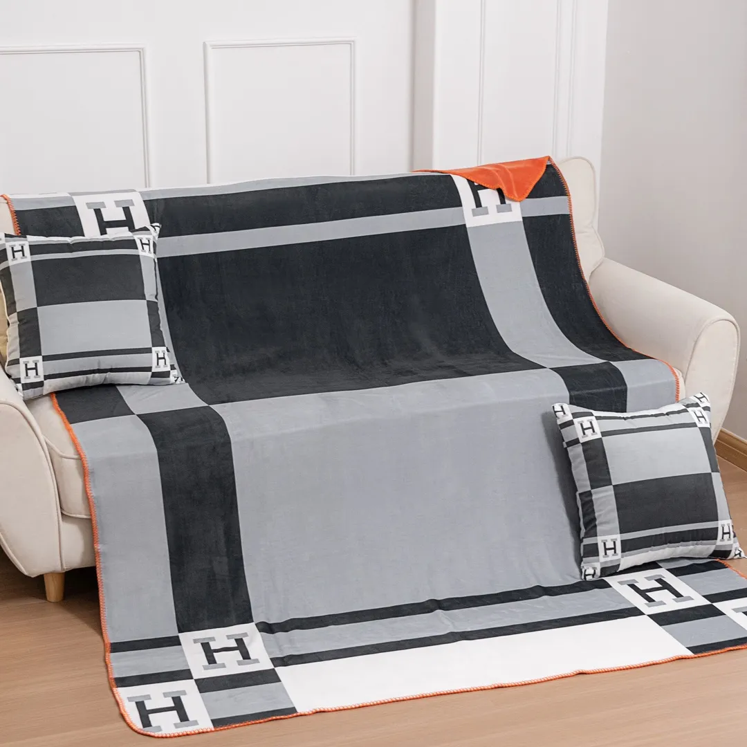 エルメス グレー 幾何学柄 毛布セット - 画像 (3)