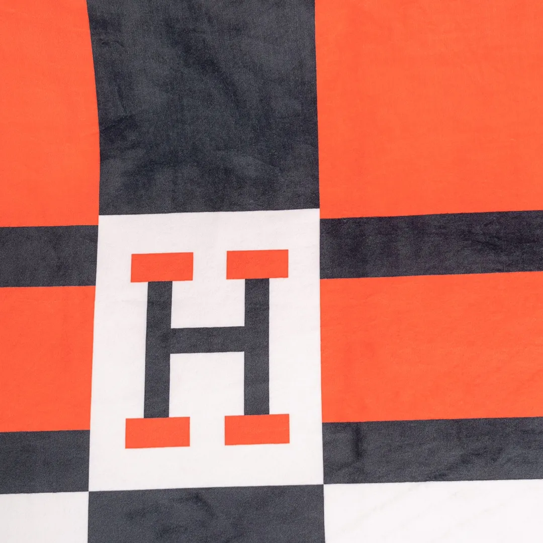Hermes オレンジ ブラック 幾何学模様 毛布 - 画像 (3)