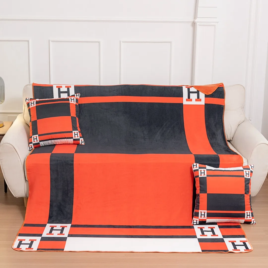 Hermes オレンジ ブラック 幾何学模様 毛布 - 画像 (4)