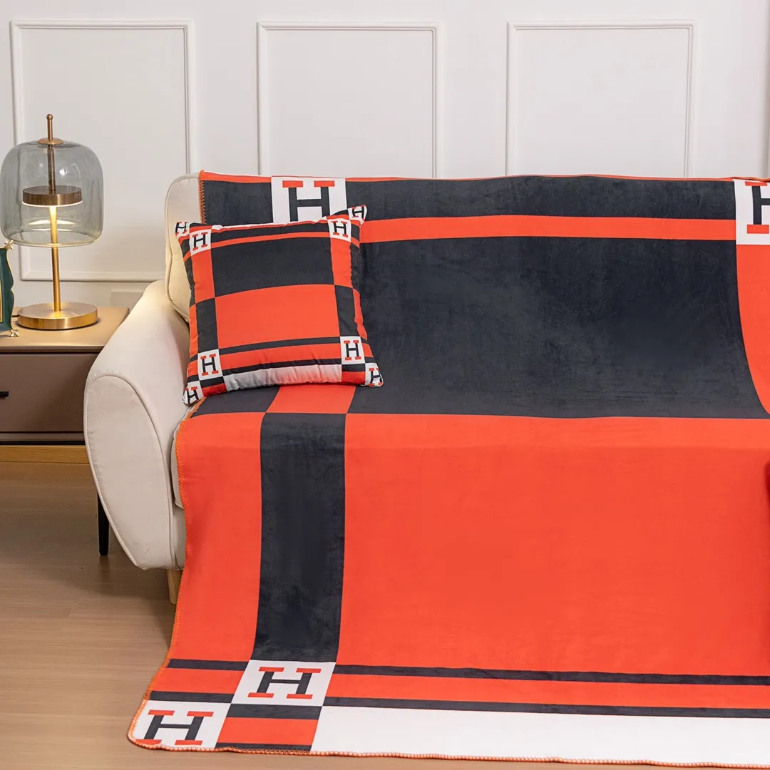 Hermes オレンジ ブラック 幾何学模様 毛布 - 画像 (7)