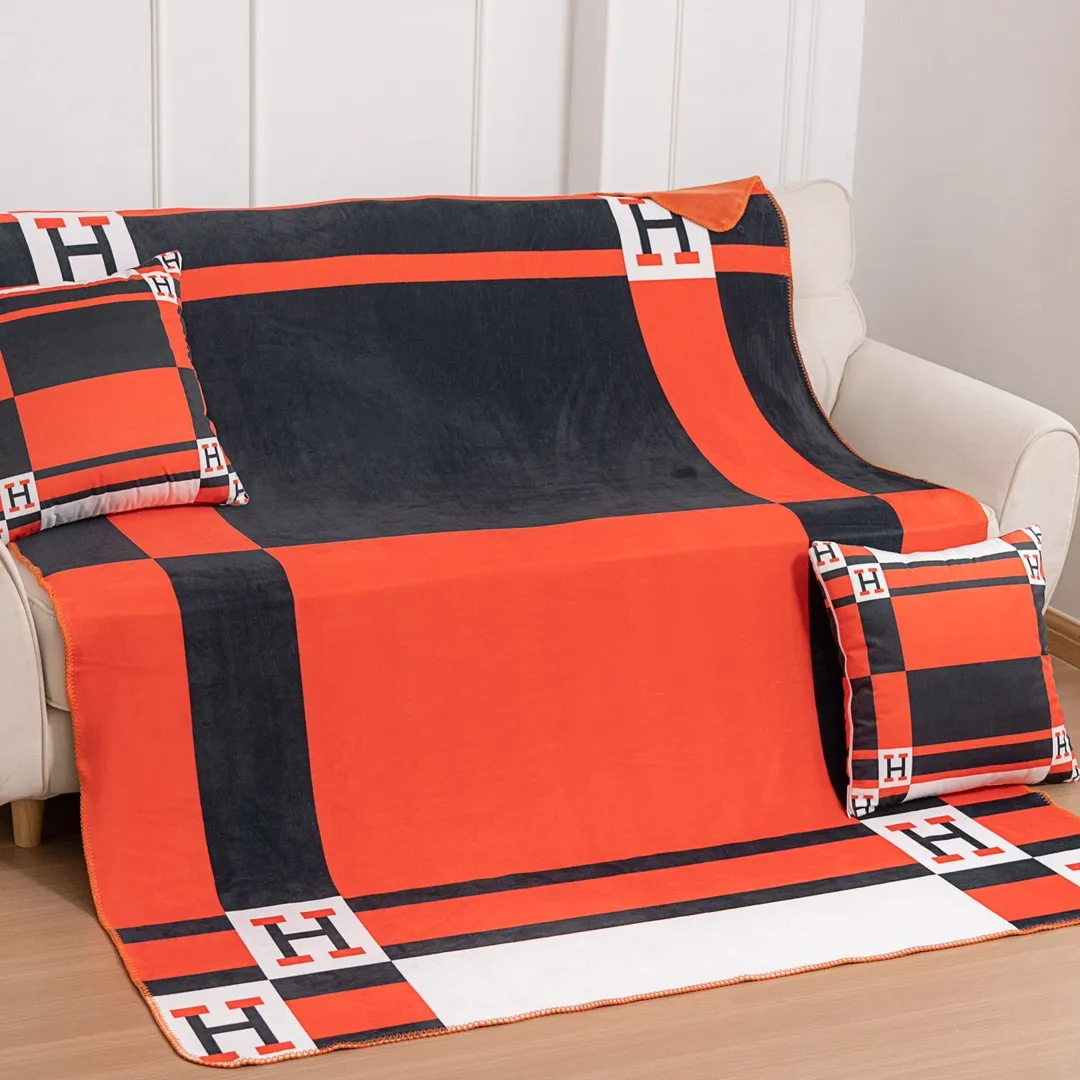 Hermes オレンジ ブラック 幾何学模様 毛布 - 画像 (10)