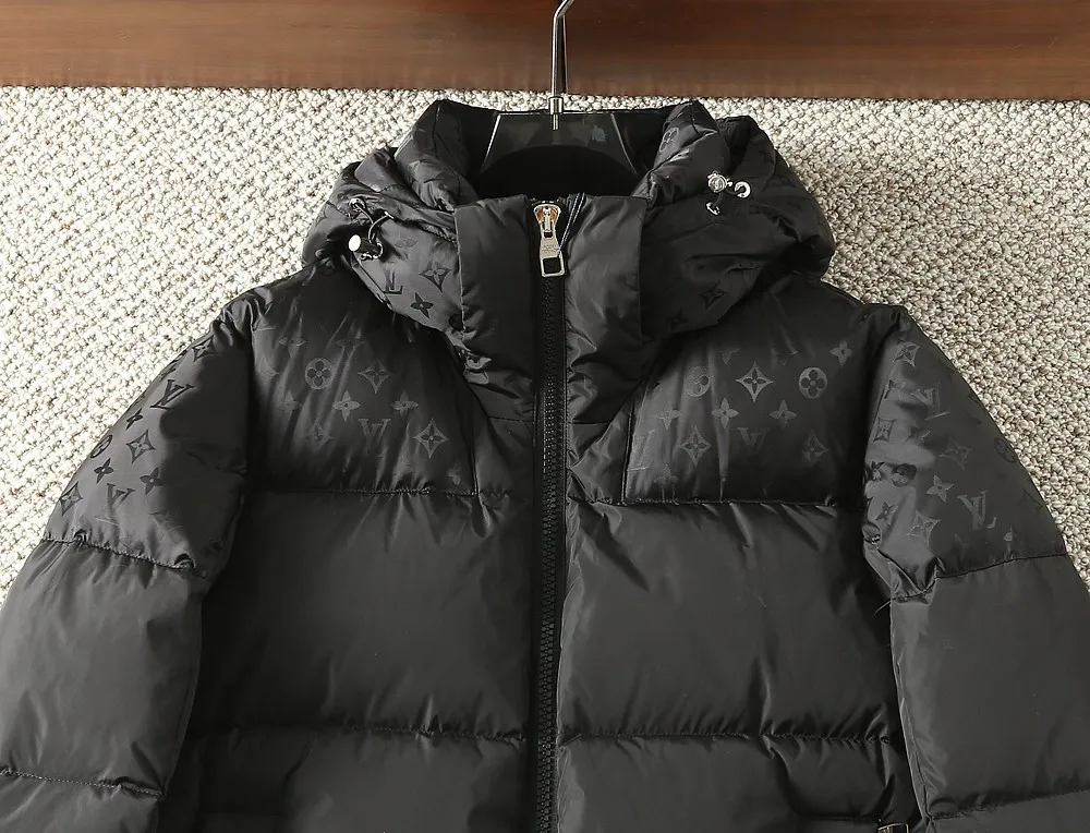 LV ダウンジャケット フード付き ブラック 冬スタイル - 画像 (4)