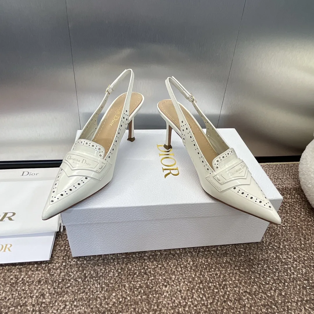 ディオール 白 新作 perforated ブロックハイヒールサンダル - 画像 (3)