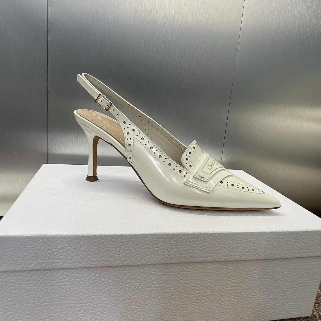 ディオール 白 新作 perforated ブロックハイヒールサンダル - 画像 (4)