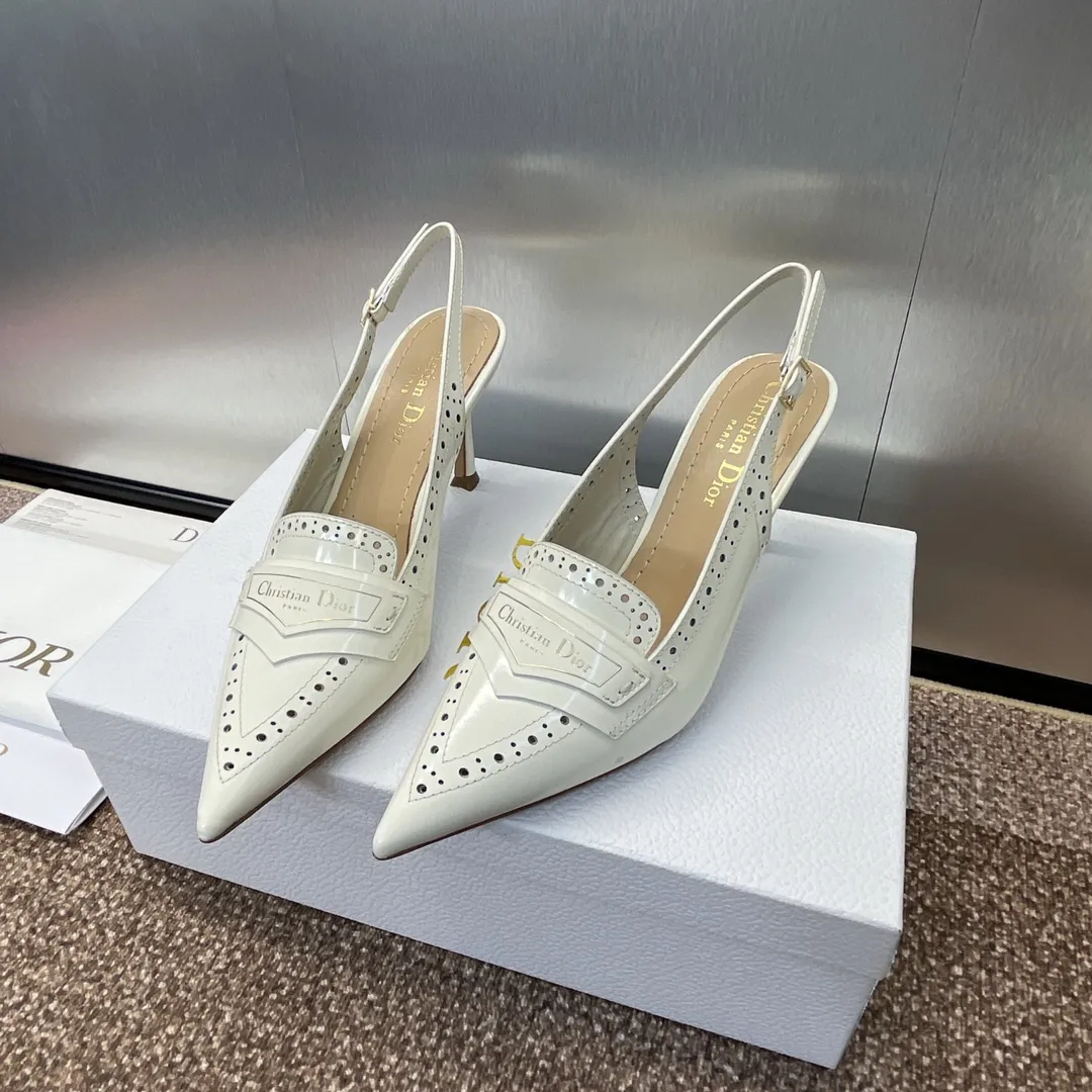 ディオール 白 新作 perforated ブロックハイヒールサンダル - 画像 (6)