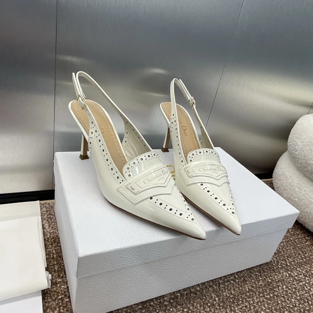 ディオール 白 新作 perforated ブロックハイヒールサンダル - 画像 (7)