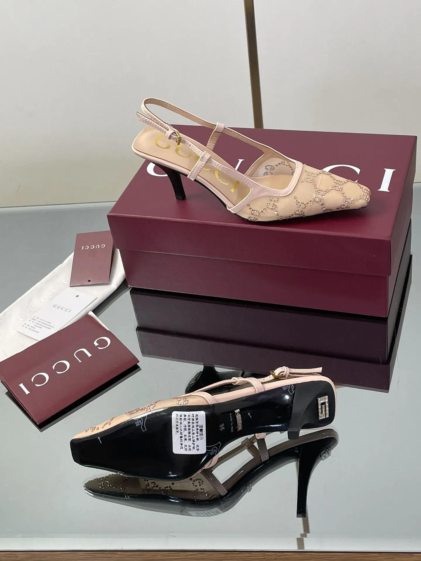 GUCCI新作ピンクハイヒールサンダルクリスタル - 画像 (10)