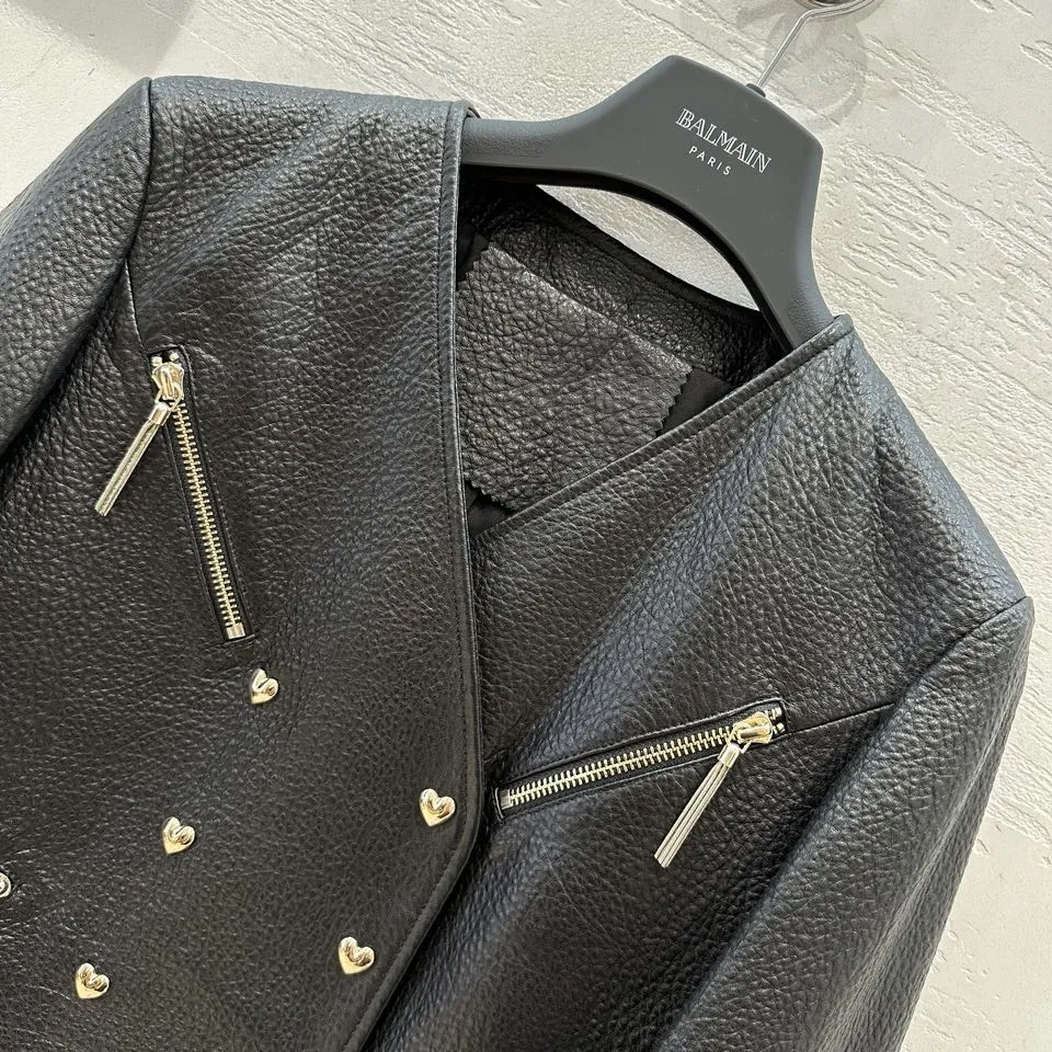 BALMAIN新作黒愛心レザージャケット秋と冬 - 画像 (3)