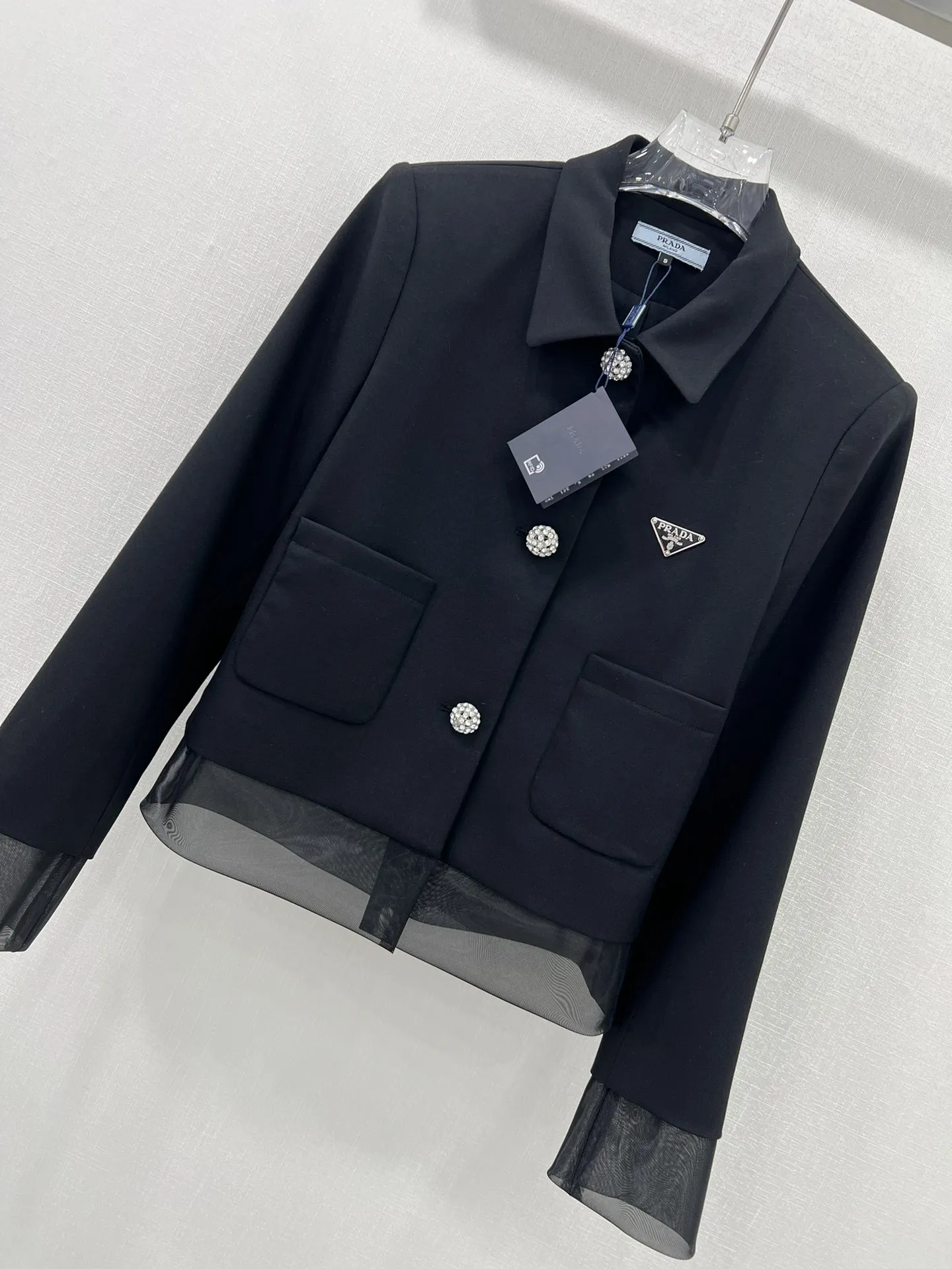 プラダ黒スプライシングラペルコート新作 - 画像 (5)