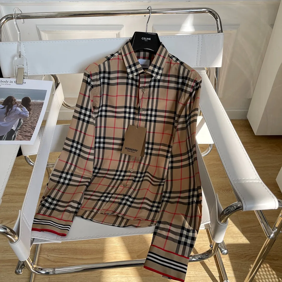 バーバリーチェック柄シャツ新作青ストライプ