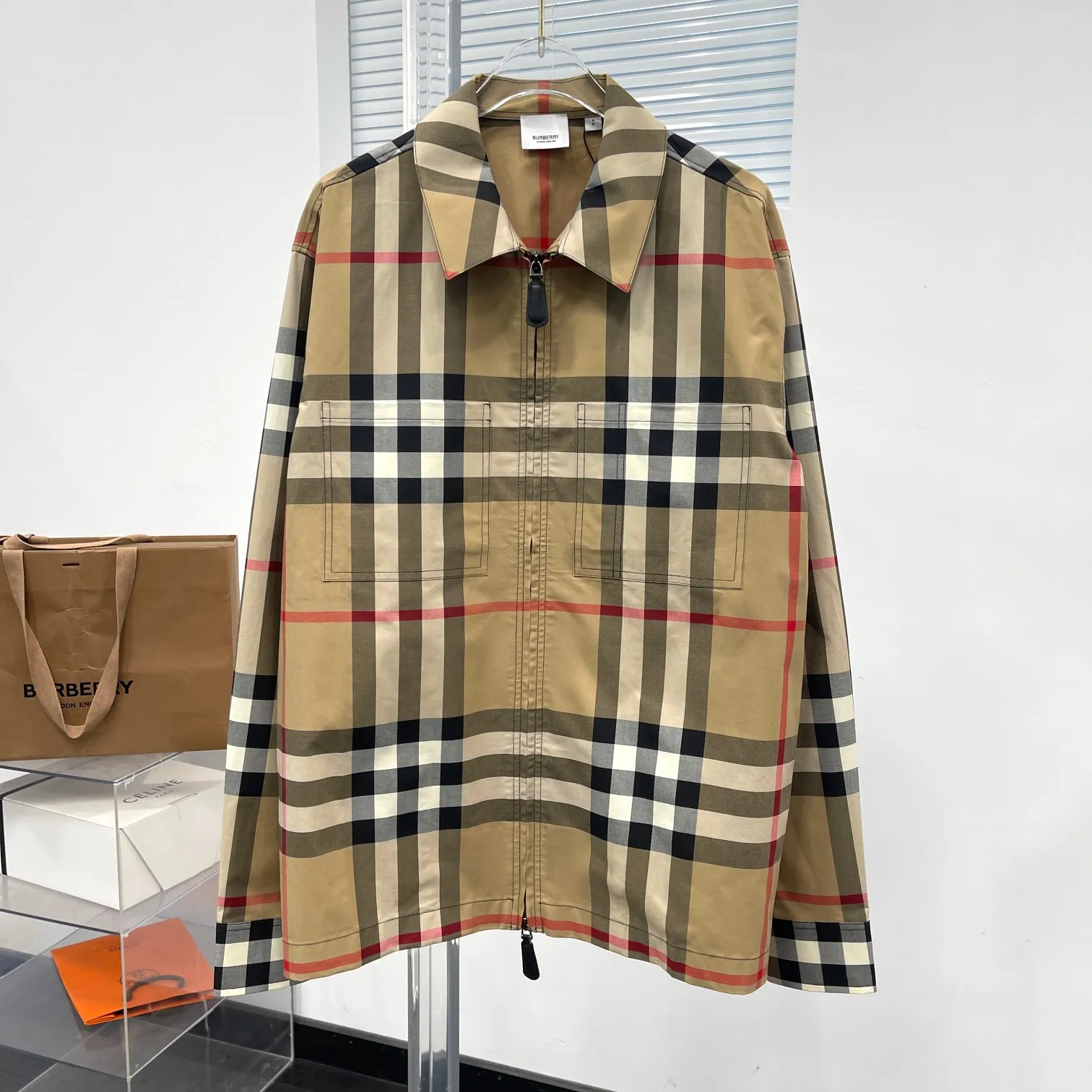 Burberryバーバリー カーキ色 チェック柄シャツコート