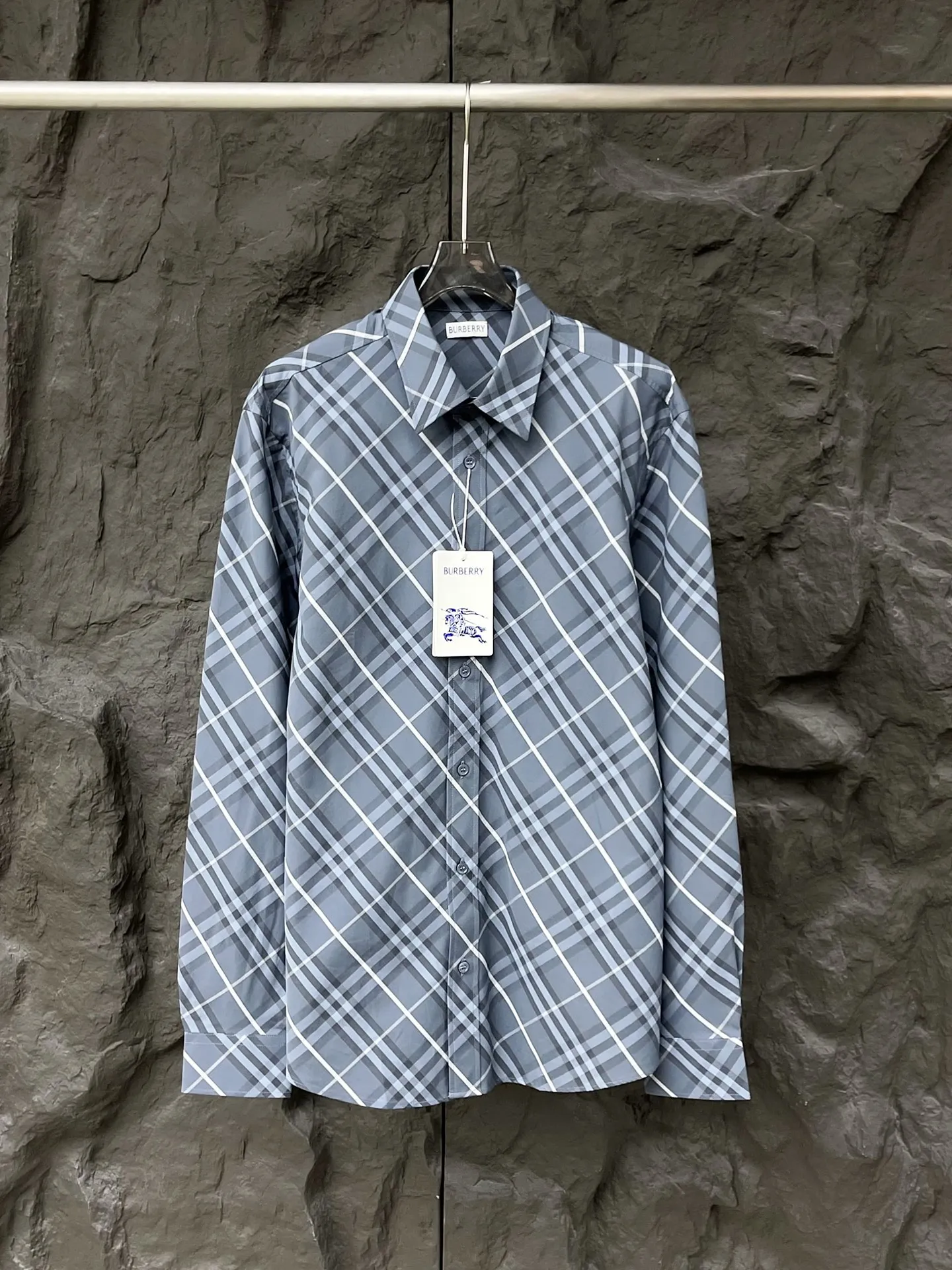 BBRバーバリー青チェック柄コットンシャツユニセックス