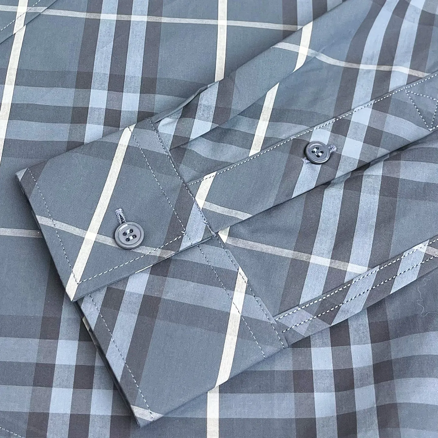 BBRバーバリー青チェック柄コットンシャツユニセックス - 画像 (6)