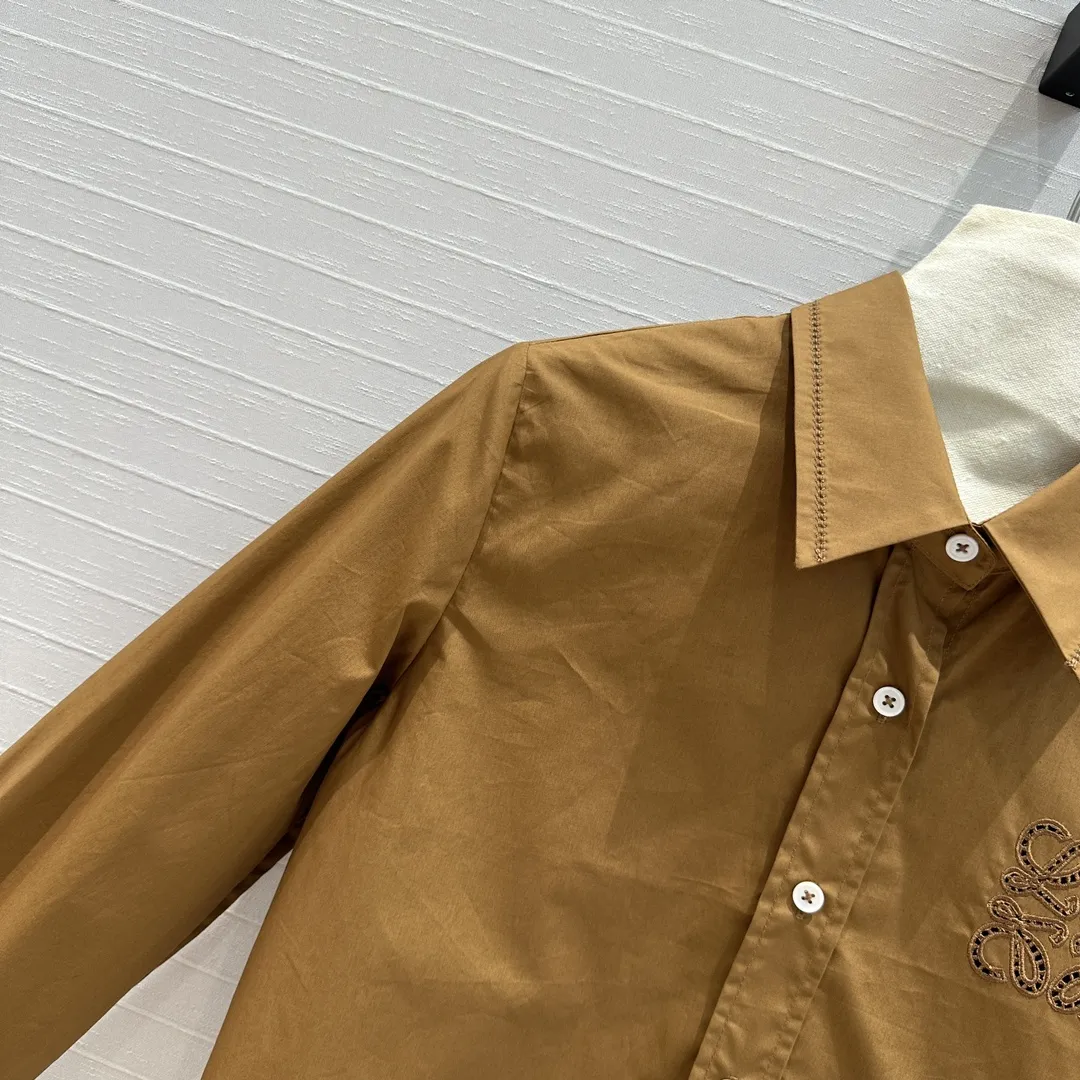 ロエベ新作茶色刺繍短いシャツ - 画像 (4)