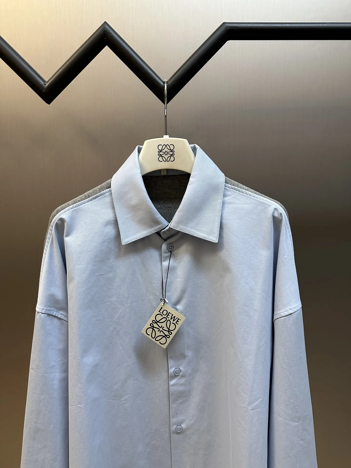 ロエベ スプライシングウールマッシュアップシャツ 青 - 画像 (3)