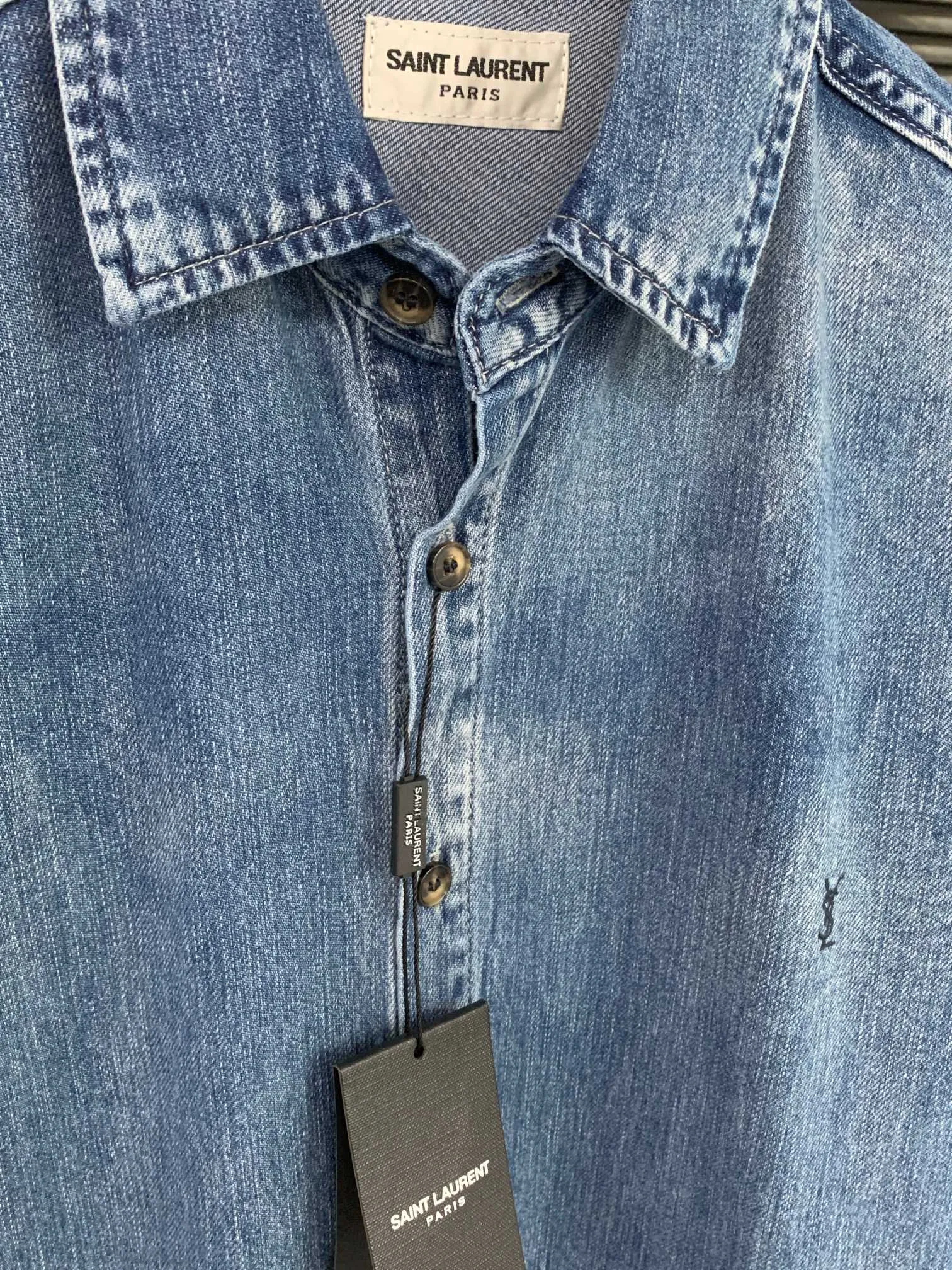 YSL新作青カウボーイシャツコートアルファベット刺繍 - 画像 (6)