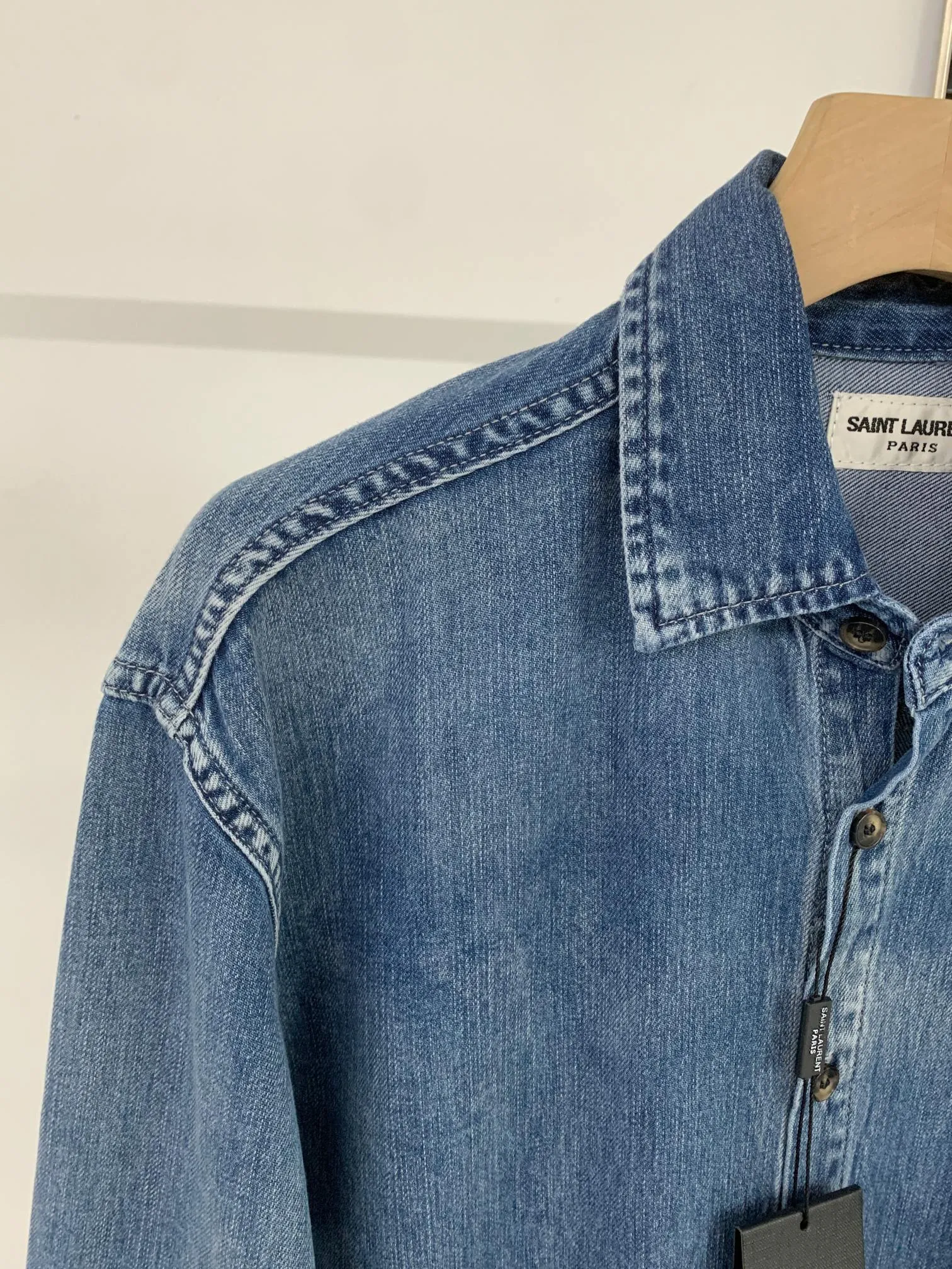 YSL新作青カウボーイシャツコートアルファベット刺繍 - 画像 (7)